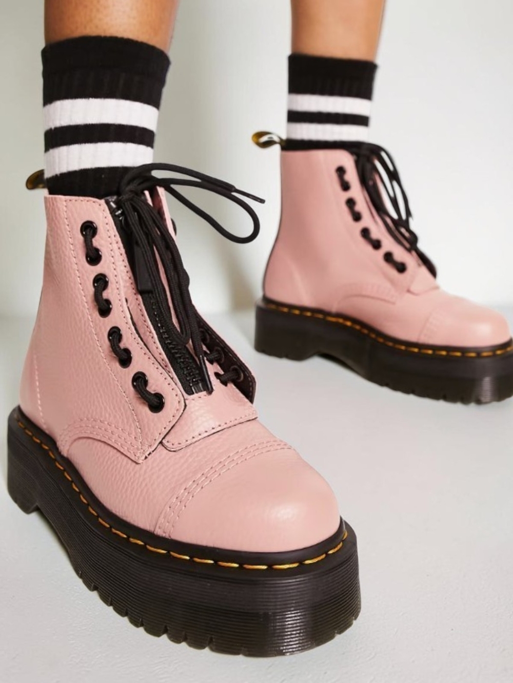Dr. Martens Sinclair Milled Nappa Peach Beige Platform Boots